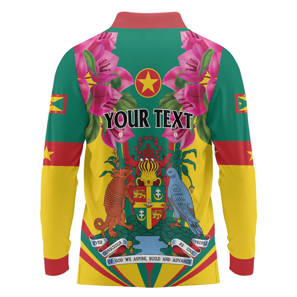 Personalized Carriacou and Petite Martinique Long Sleeve Polo Shirt Bougainvillea Flowers