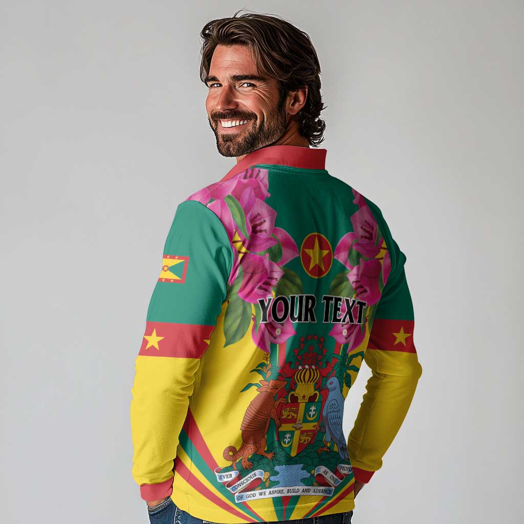 Personalized Carriacou and Petite Martinique Long Sleeve Polo Shirt Bougainvillea Flowers