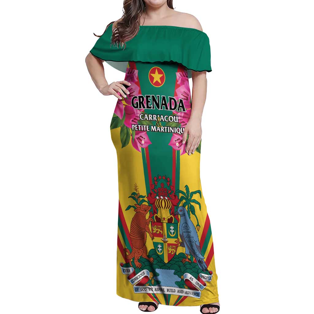 Personalized Carriacou and Petite Martinique Off Shoulder Maxi Dress Bougainvillea Flowers