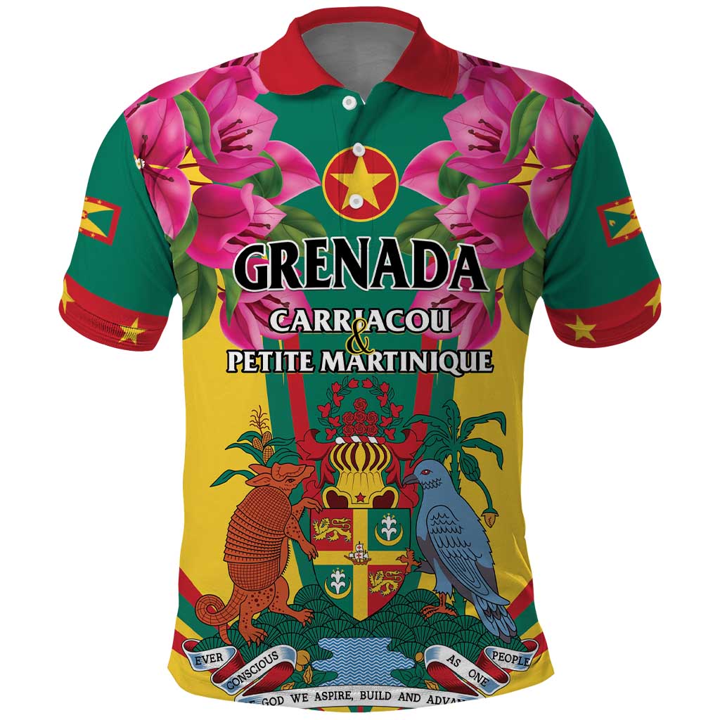 Personalized Carriacou and Petite Martinique Polo Shirt Bougainvillea Flowers