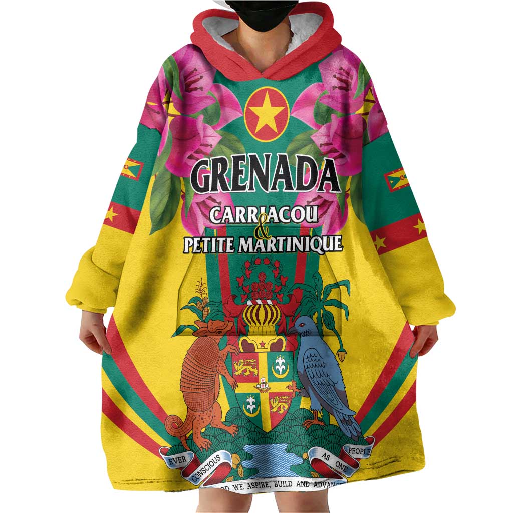 Personalized Carriacou and Petite Martinique Wearable Blanket Hoodie Bougainvillea Flowers - Wonder Print Shop
