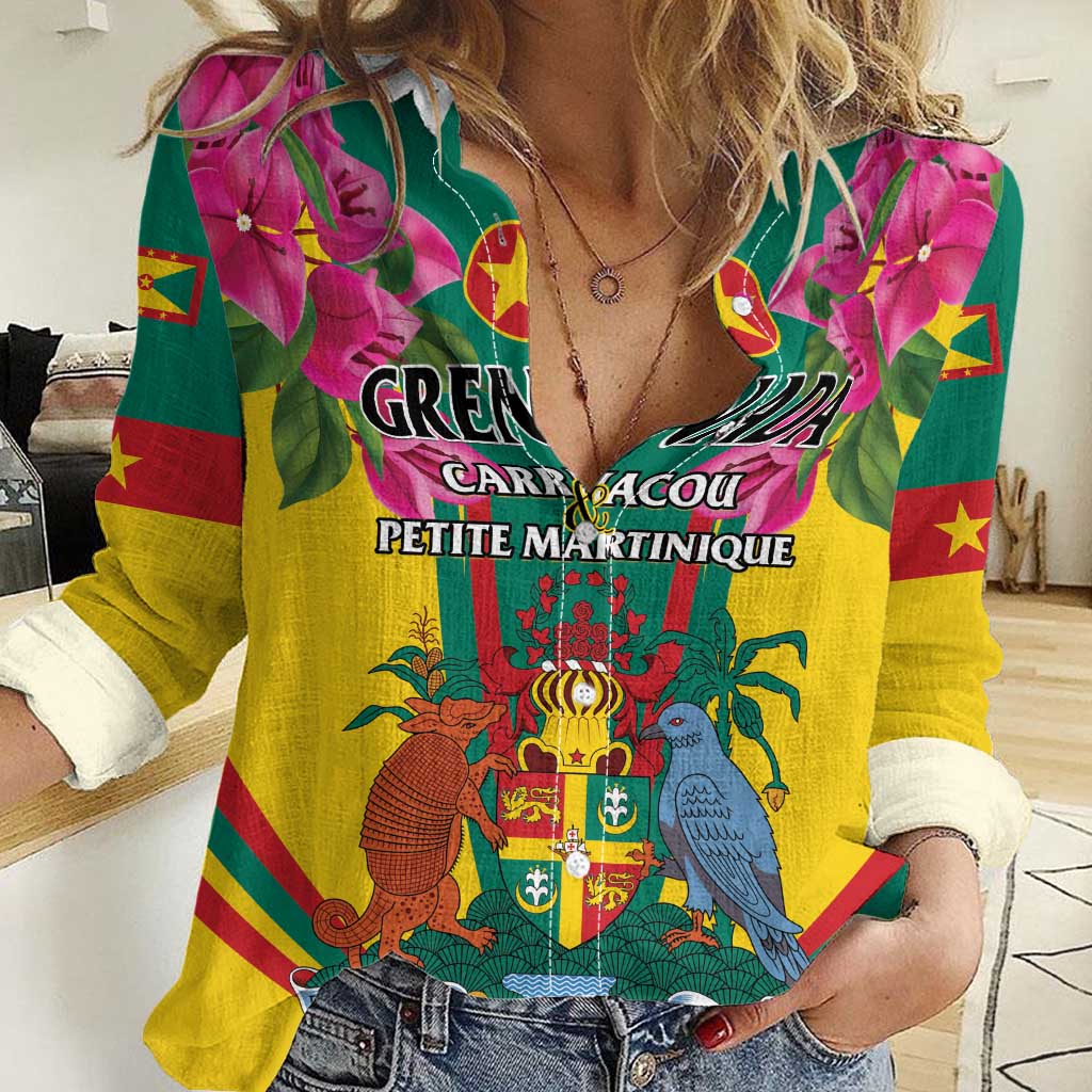 Personalized Carriacou and Petite Martinique Women Casual Shirt Bougainvillea Flowers - Wonder Print Shop