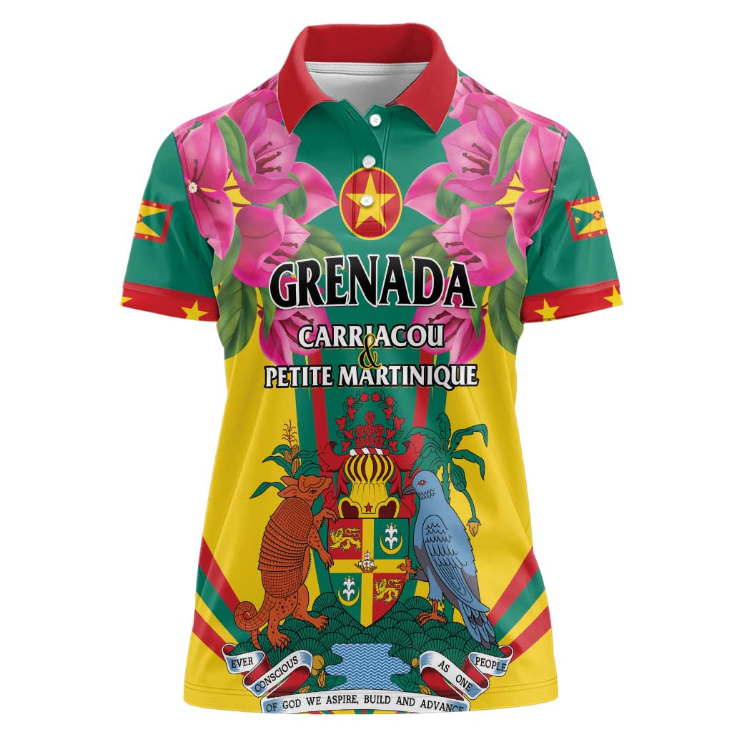 Personalized Carriacou and Petite Martinique Women Polo Shirt Bougainvillea Flowers - Wonder Print Shop