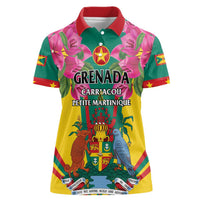 Personalized Carriacou and Petite Martinique Women Polo Shirt Bougainvillea Flowers - Wonder Print Shop