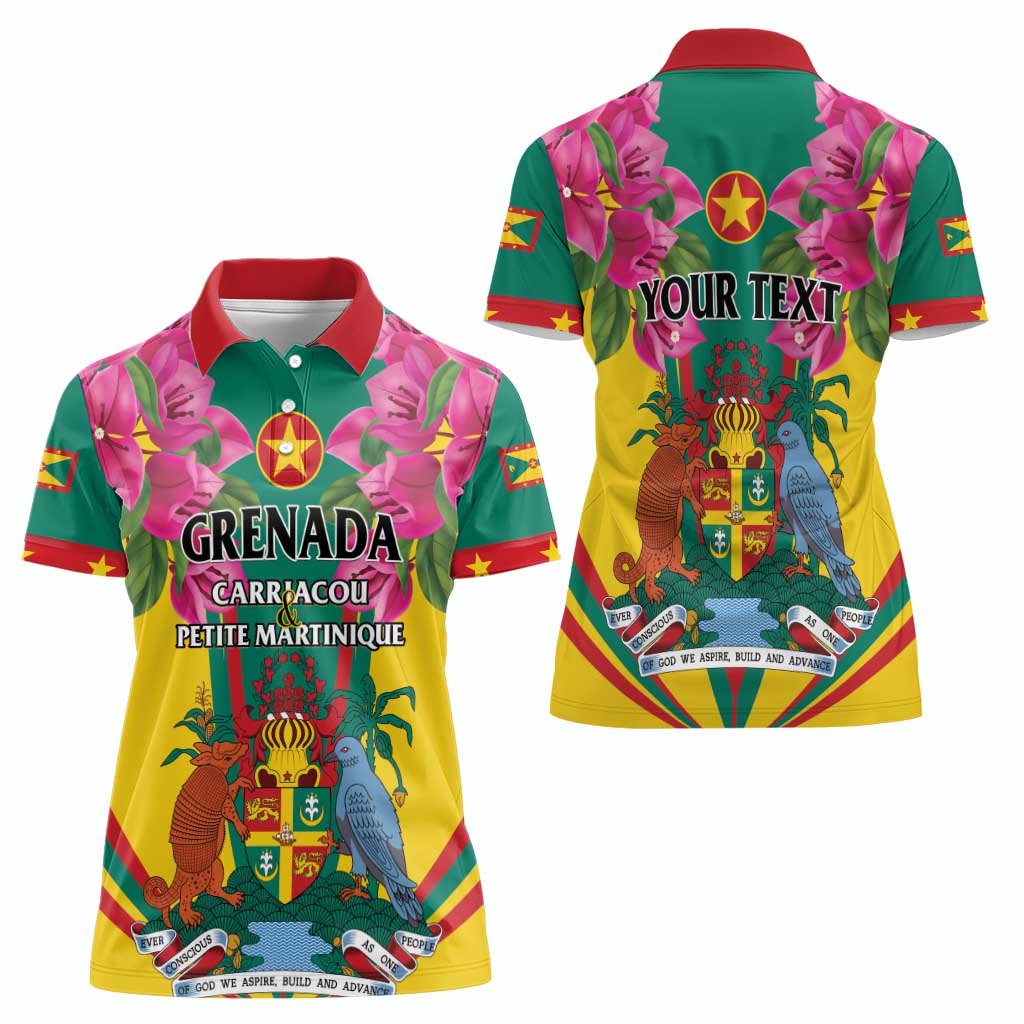Personalized Carriacou and Petite Martinique Women Polo Shirt Bougainvillea Flowers - Wonder Print Shop