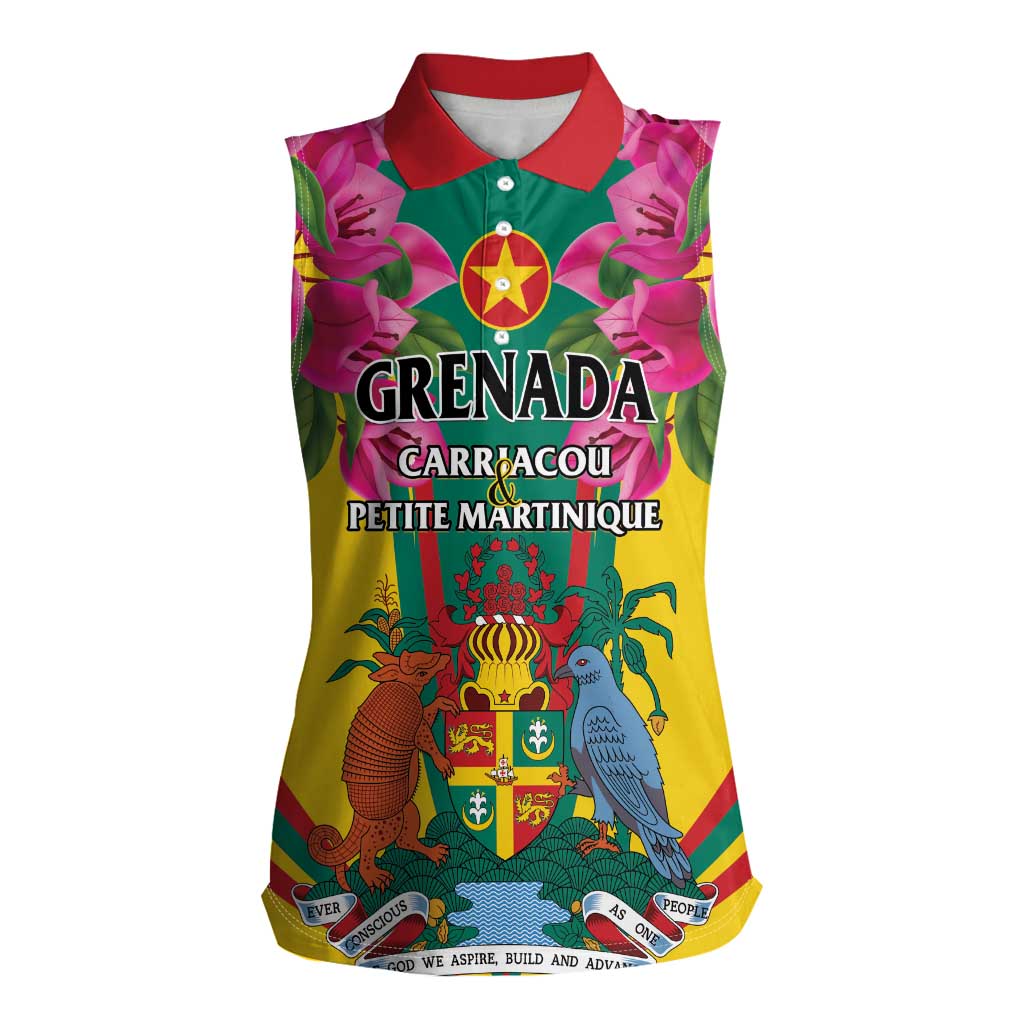 Personalized Carriacou and Petite Martinique Women Sleeveless Polo Shirt Bougainvillea Flowers - Wonder Print Shop