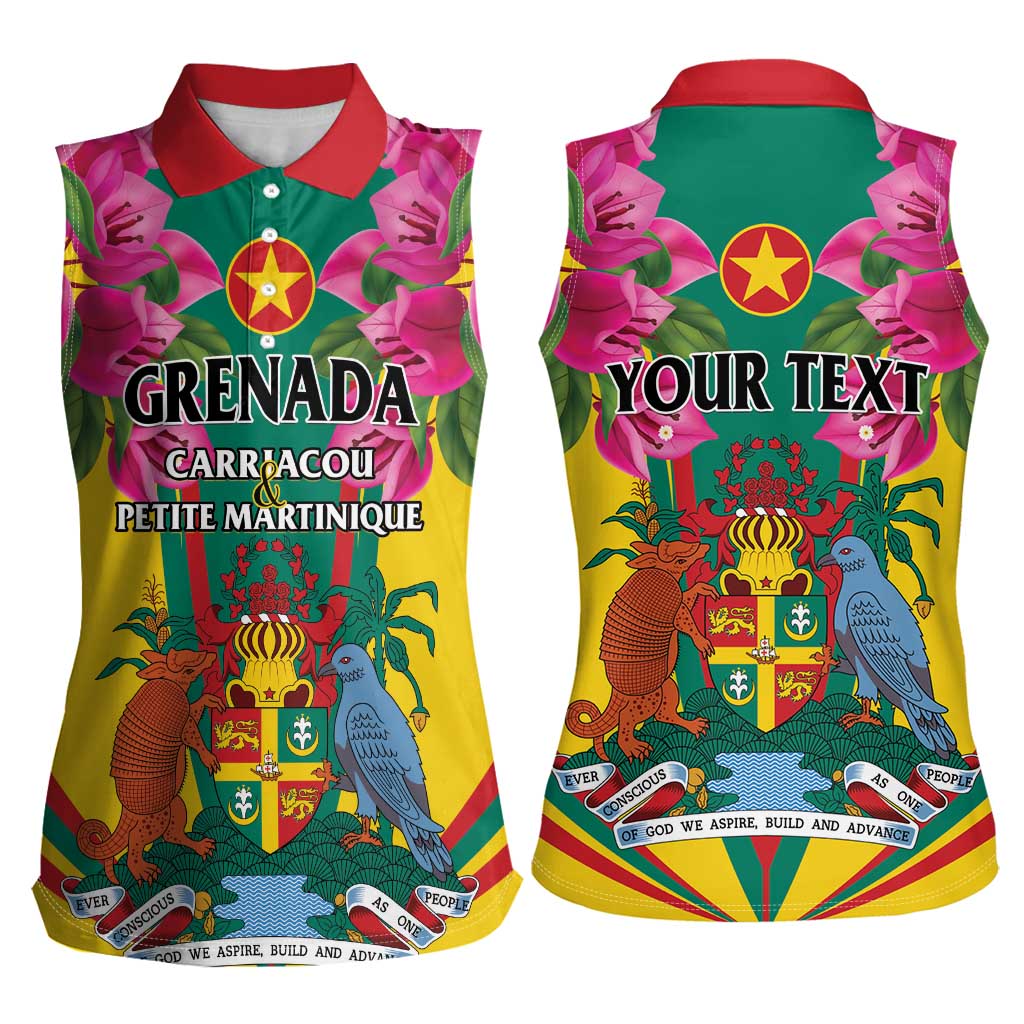 Personalized Carriacou and Petite Martinique Women Sleeveless Polo Shirt Bougainvillea Flowers - Wonder Print Shop