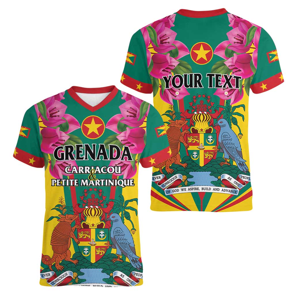 Personalized Carriacou and Petite Martinique Women V-Neck T-Shirt Bougainvillea Flowers - Wonder Print Shop