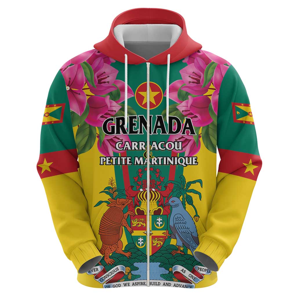 Personalized Carriacou and Petite Martinique Zip Hoodie Bougainvillea Flowers - Wonder Print Shop
