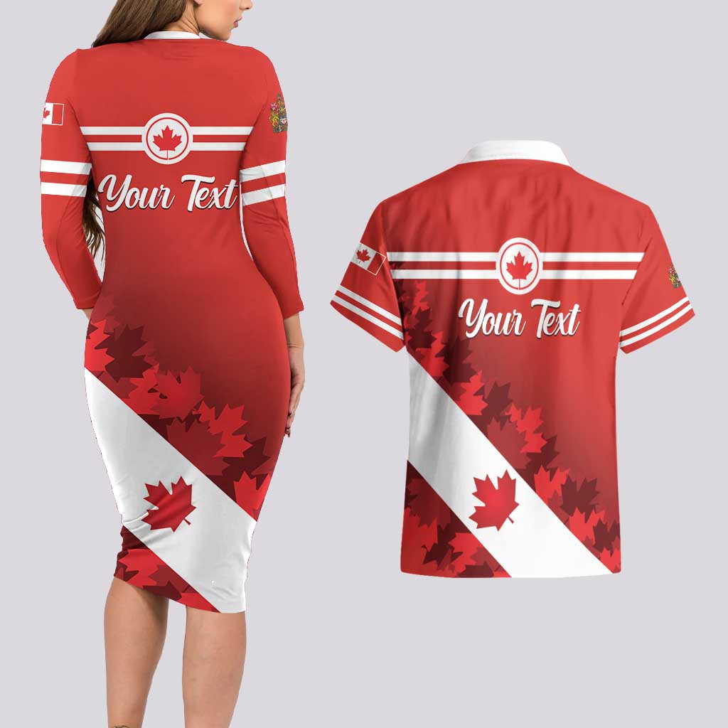 Personalised Canada Maple Leaf Couples Matching Long Sleeve Bodycon Dress and Hawaiian Shirt A mari usque ad mare