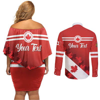 Personalised Canada Maple Leaf Couples Matching Off Shoulder Short Dress and Long Sleeve Button Shirt A mari usque ad mare