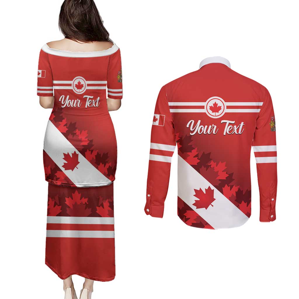 Personalised Canada Maple Leaf Couples Matching Puletasi and Long Sleeve Button Shirt A mari usque ad mare