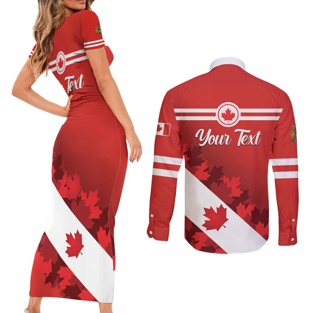 Personalised Canada Maple Leaf Couples Matching Short Sleeve Bodycon Dress and Long Sleeve Button Shirt A mari usque ad mare