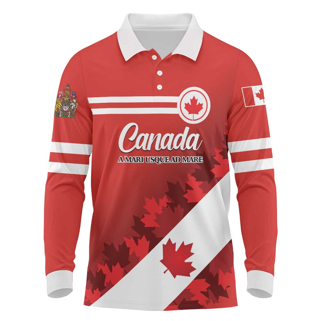 Personalised Canada Maple Leaf Long Sleeve Polo Shirt A mari usque ad mare