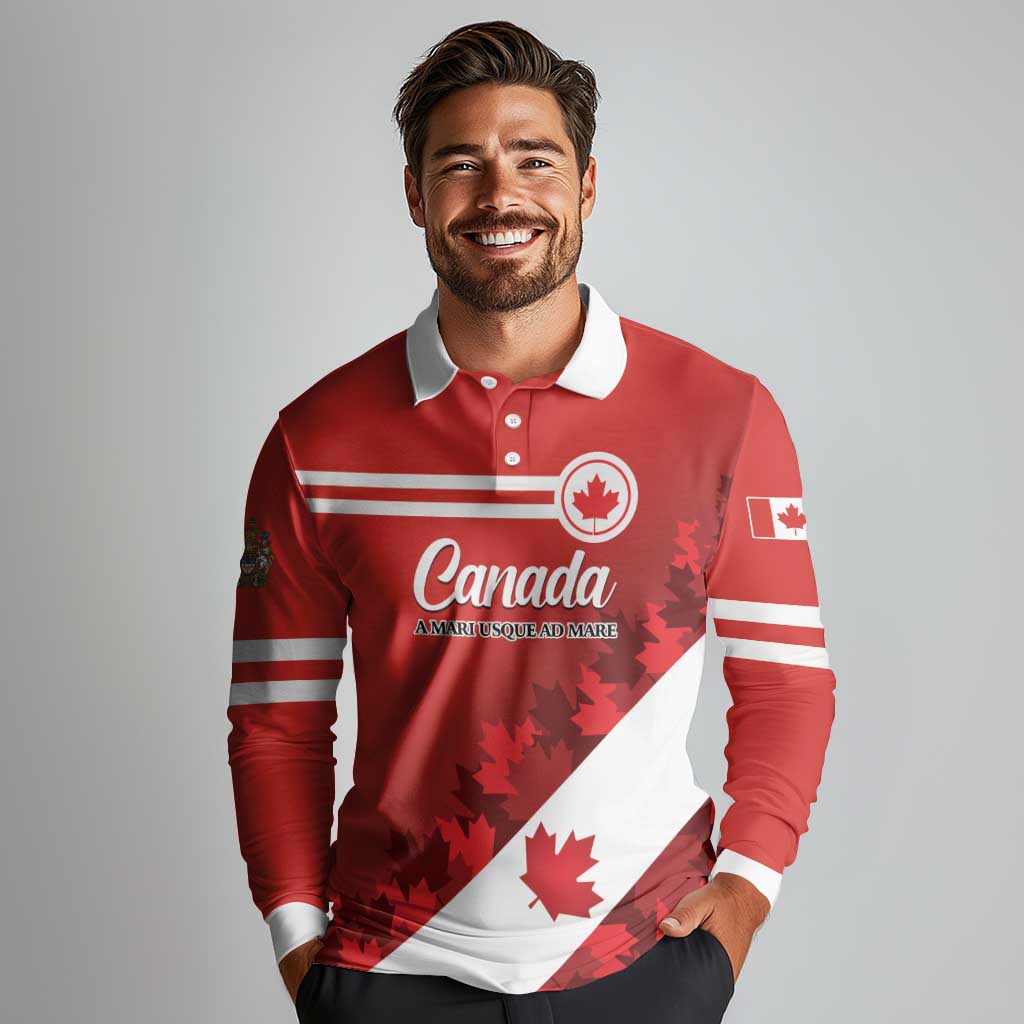 Personalised Canada Maple Leaf Long Sleeve Polo Shirt A mari usque ad mare