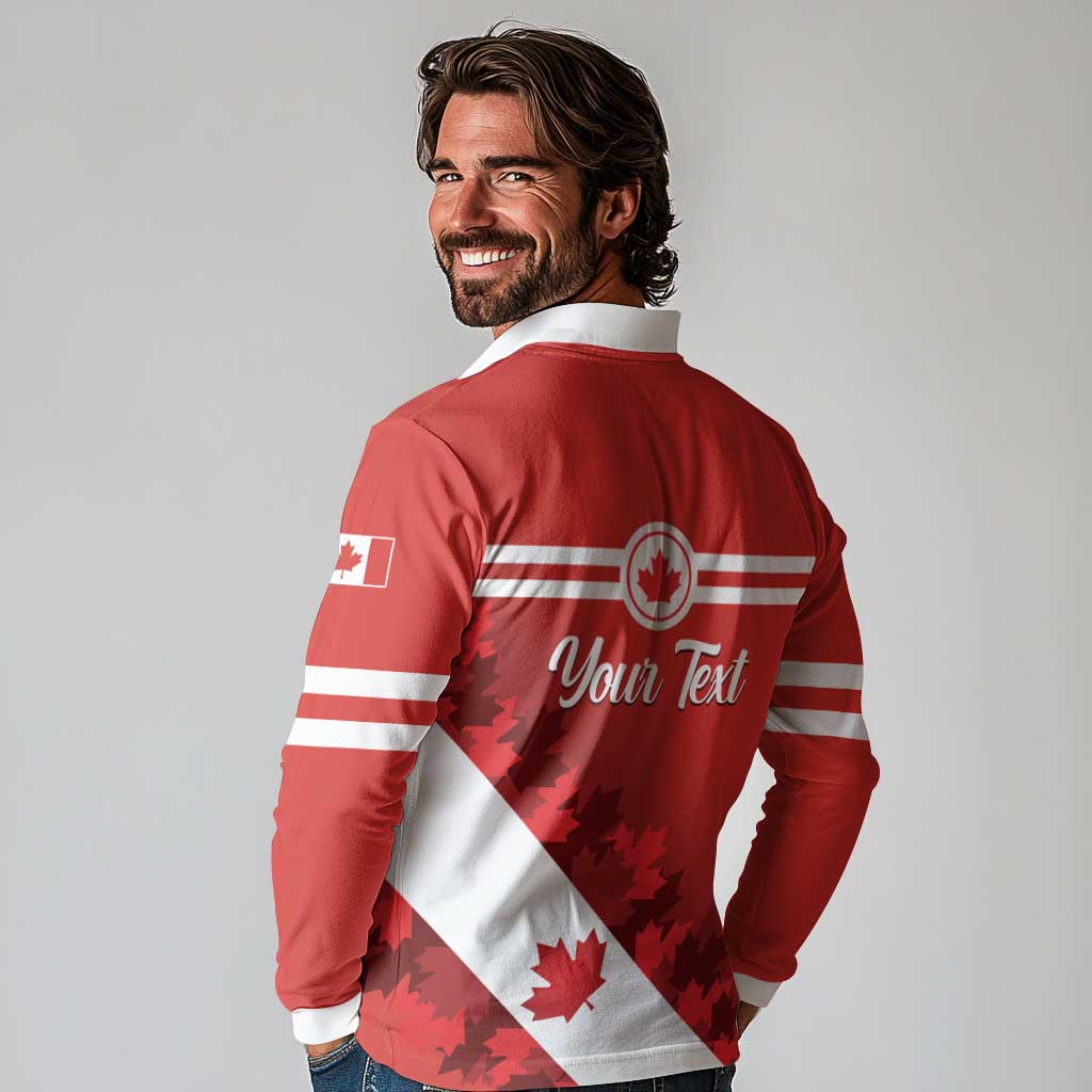 Personalised Canada Maple Leaf Long Sleeve Polo Shirt A mari usque ad mare