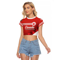 Personalised Canada Maple Leaf Raglan Cropped T Shirt A mari usque ad mare - Wonder Print Shop