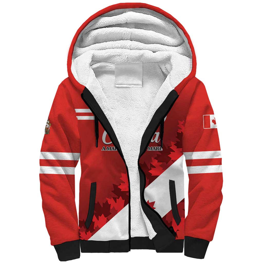 Personalised Canada Maple Leaf Sherpa Hoodie A mari usque ad mare - Wonder Print Shop