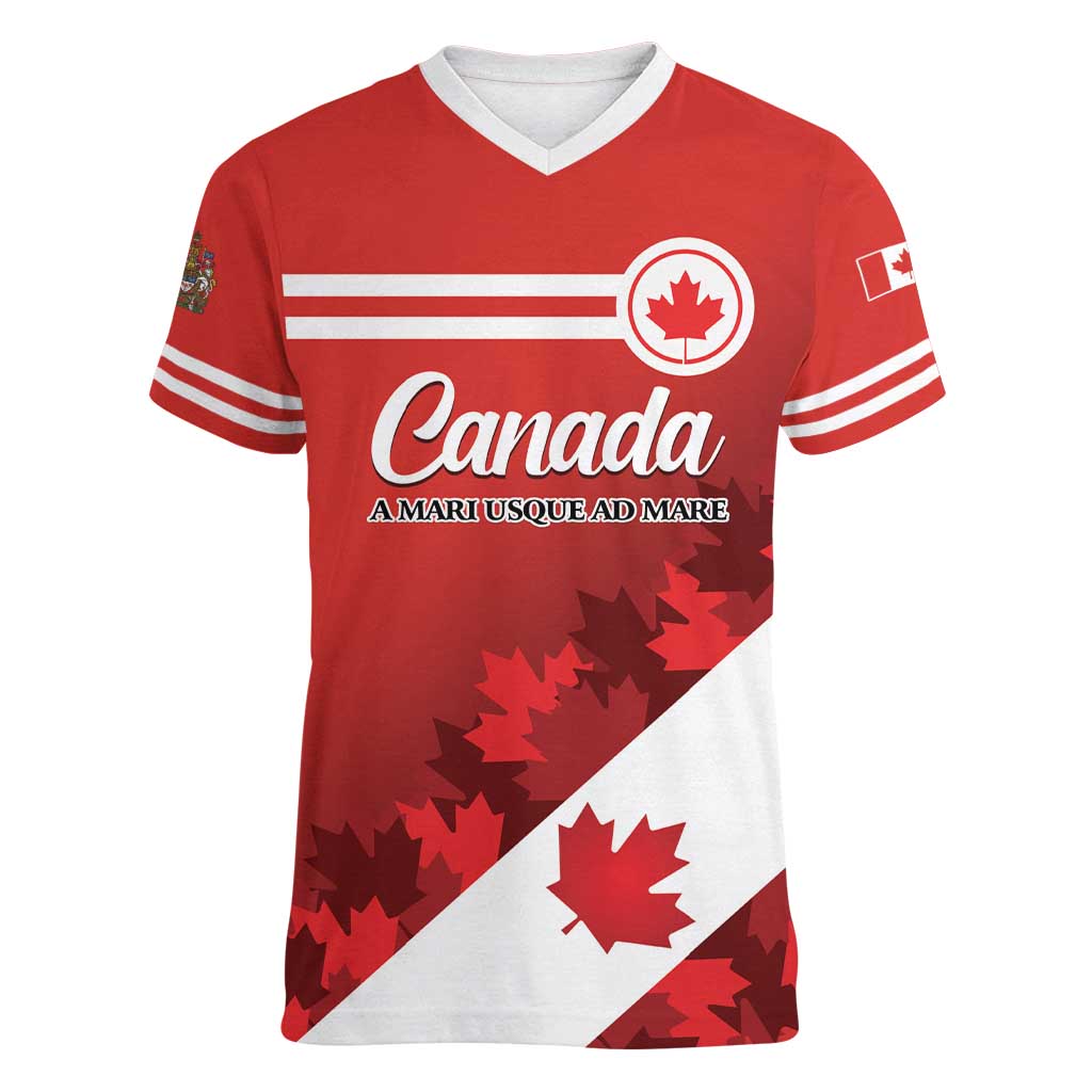 Personalised Canada Maple Leaf Women V-Neck T-Shirt A mari usque ad mare - Wonder Print Shop