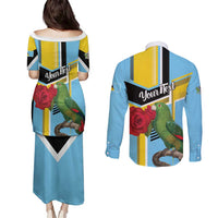 Personalized Saint Lucia Couples Matching Puletasi and Long Sleeve Button Shirt Jacquot Parrot Rosie Floral