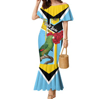 Personalized Saint Lucia Family Matching Mermaid Dress and Hawaiian Shirt Jacquot Parrot Rosie Floral