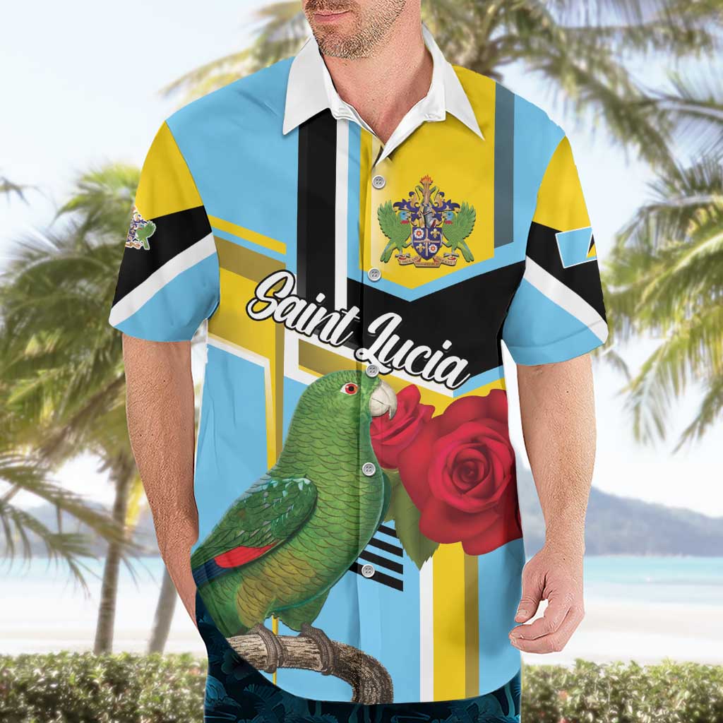 Personalized Saint Lucia Hawaiian Shirt Jacquot Parrot Rosie Floral