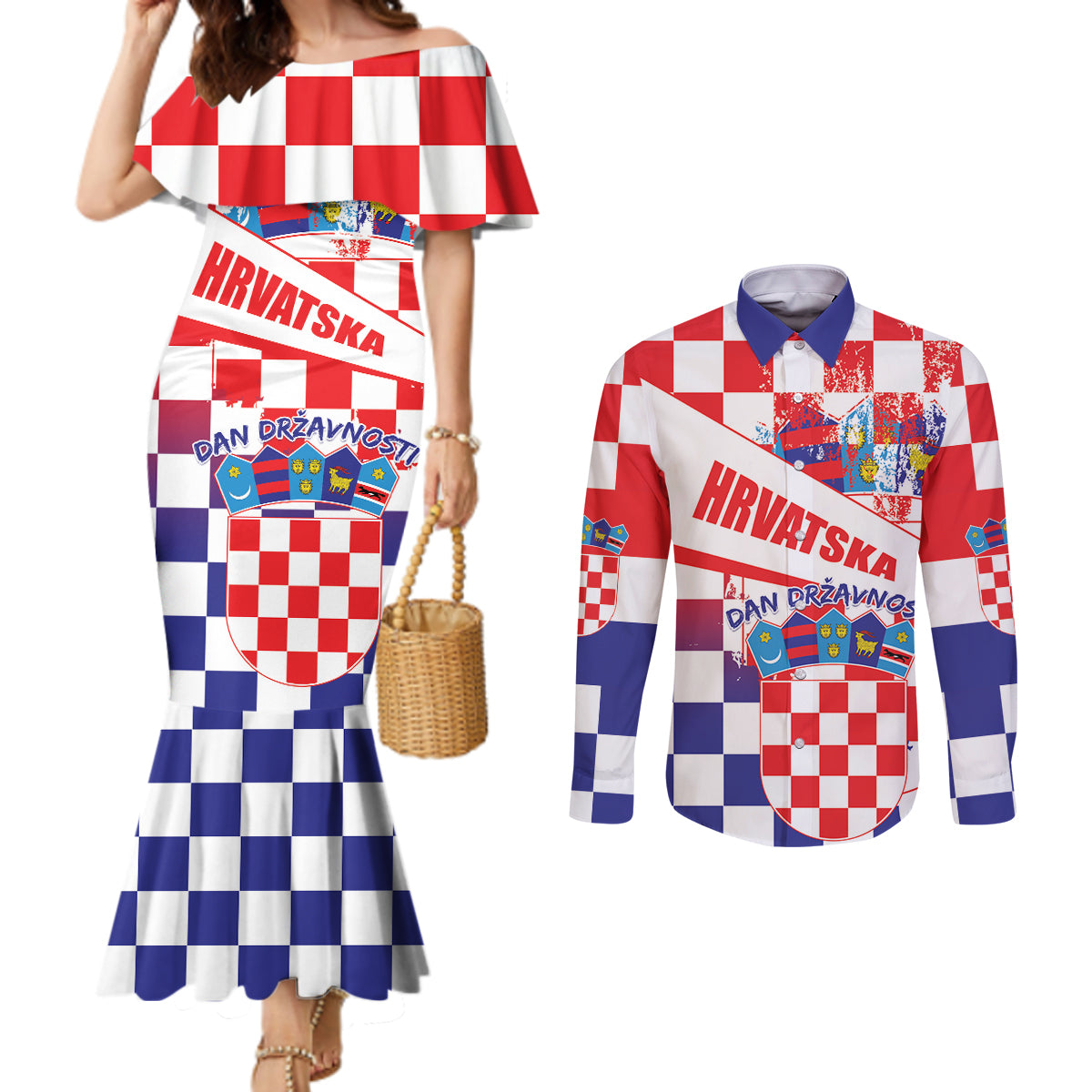 Croatia National Day 2024 Couples Matching Mermaid Dress and Long Sleeve Button Shirt Hrvatska Dan drzavnosti