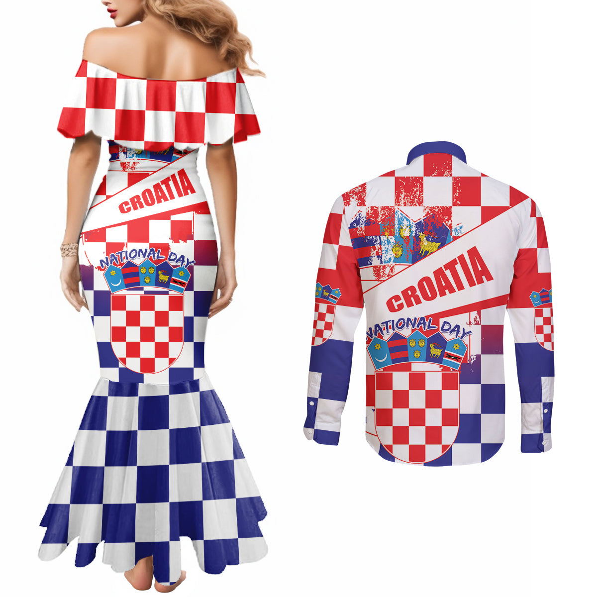 Croatia National Day 2024 Couples Matching Mermaid Dress and Long Sleeve Button Shirt Hrvatska Dan drzavnosti