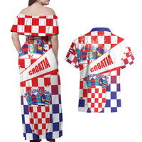 Croatia National Day 2024 Couples Matching Off Shoulder Maxi Dress and Hawaiian Shirt Hrvatska Dan drzavnosti - Wonder Print Shop