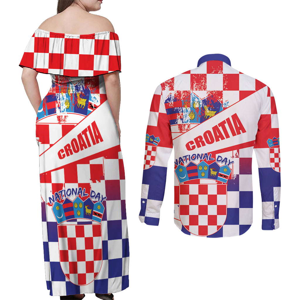 Croatia National Day 2024 Couples Matching Off Shoulder Maxi Dress and Long Sleeve Button Shirt Hrvatska Dan drzavnosti - Wonder Print Shop
