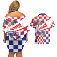 Croatia National Day 2024 Couples Matching Off Shoulder Short Dress and Hawaiian Shirt Hrvatska Dan drzavnosti - Wonder Print Shop