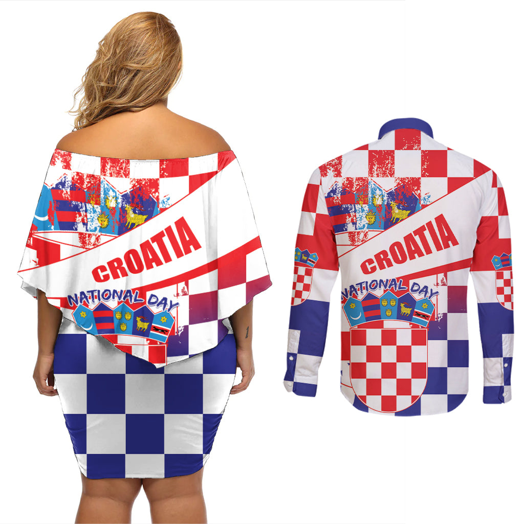 Croatia National Day 2024 Couples Matching Off Shoulder Short Dress and Long Sleeve Button Shirt Hrvatska Dan drzavnosti - Wonder Print Shop