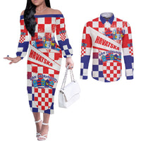 Croatia National Day 2024 Couples Matching Off The Shoulder Long Sleeve Dress and Long Sleeve Button Shirt Hrvatska Dan drzavnosti