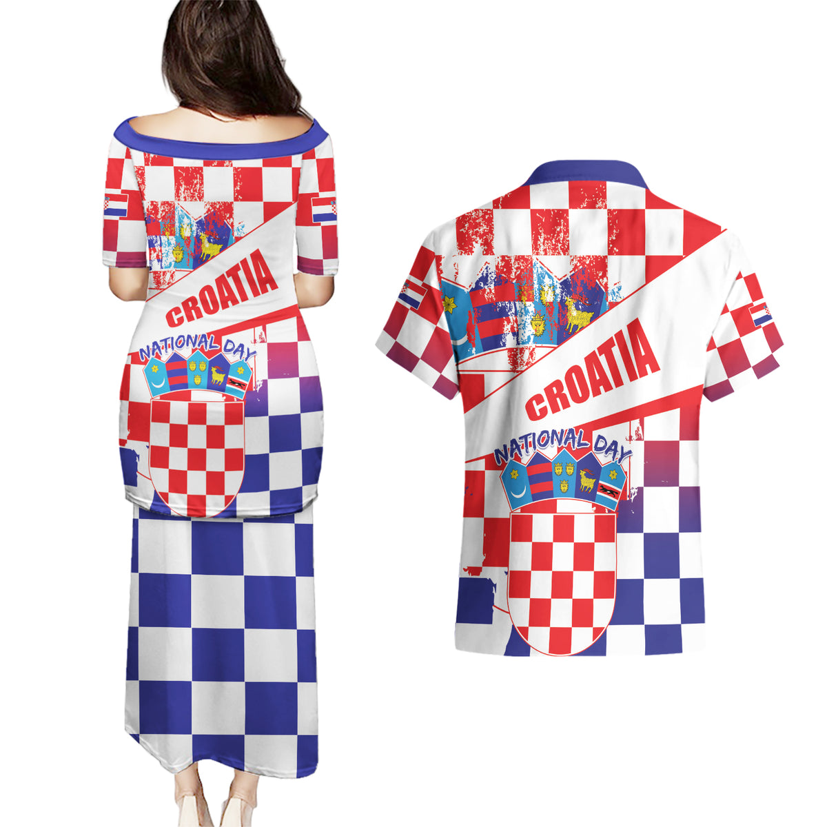 Croatia National Day 2024 Couples Matching Puletasi and Hawaiian Shirt Hrvatska Dan drzavnosti - Wonder Print Shop
