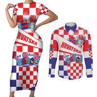 Croatia National Day 2024 Couples Matching Short Sleeve Bodycon Dress and Long Sleeve Button Shirt Hrvatska Dan drzavnosti - Wonder Print Shop