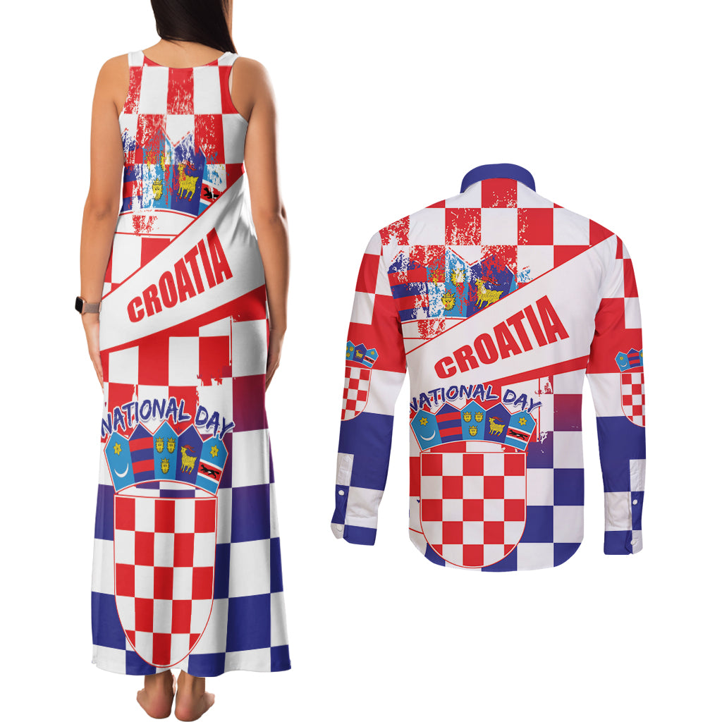 Croatia National Day 2024 Couples Matching Tank Maxi Dress and Long Sleeve Button Shirt Hrvatska Dan drzavnosti - Wonder Print Shop