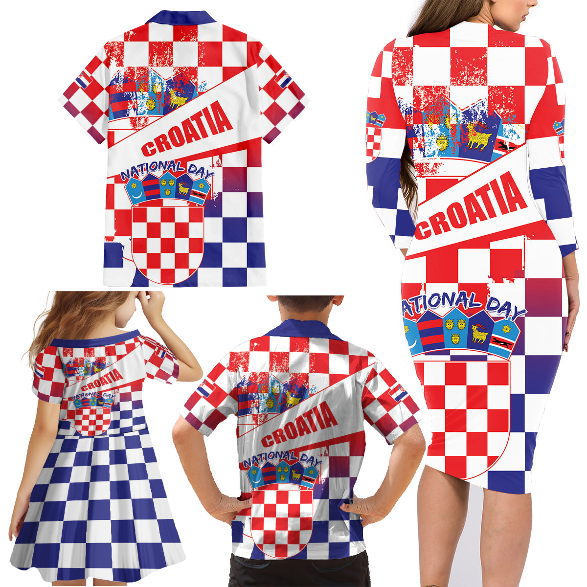 Croatia National Day 2024 Family Matching Long Sleeve Bodycon Dress and Hawaiian Shirt Hrvatska Dan drzavnosti - Wonder Print Shop