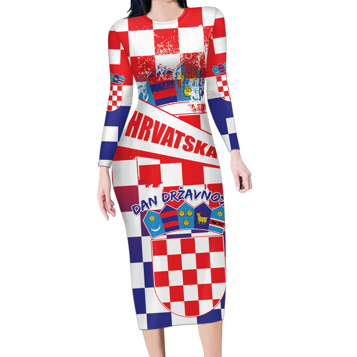 Croatia National Day 2024 Family Matching Long Sleeve Bodycon Dress and Hawaiian Shirt Hrvatska Dan drzavnosti - Wonder Print Shop