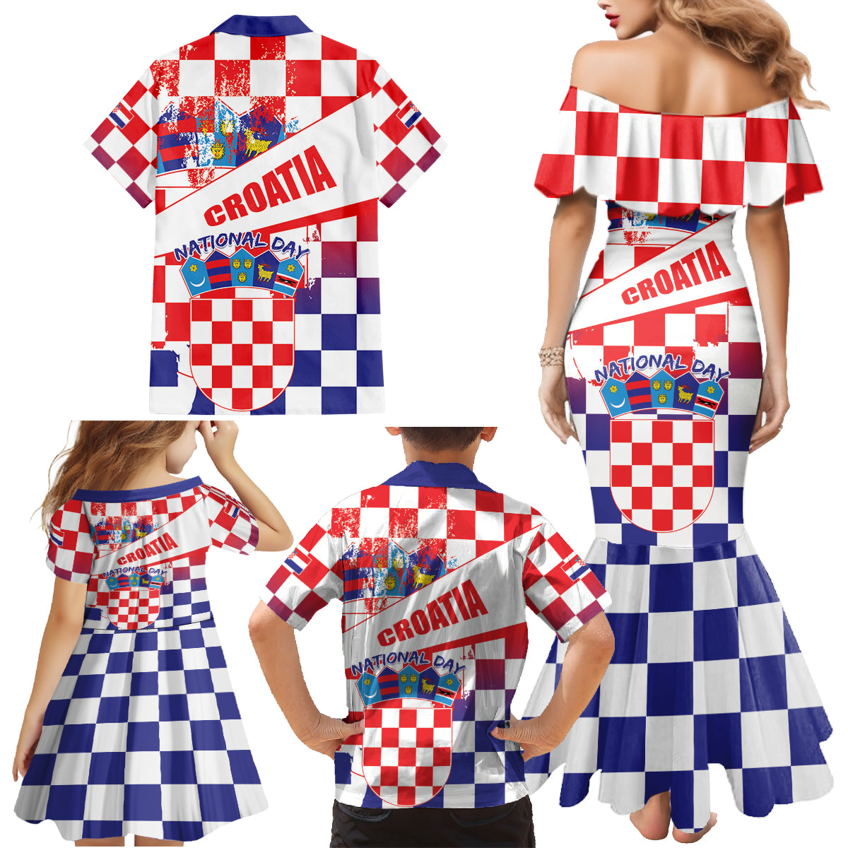 Croatia National Day 2024 Family Matching Mermaid Dress and Hawaiian Shirt Hrvatska Dan drzavnosti - Wonder Print Shop
