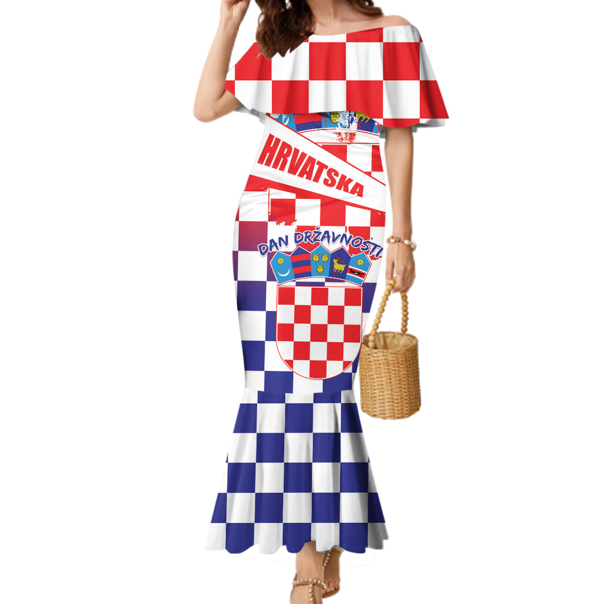 Croatia National Day 2024 Family Matching Mermaid Dress and Hawaiian Shirt Hrvatska Dan drzavnosti - Wonder Print Shop