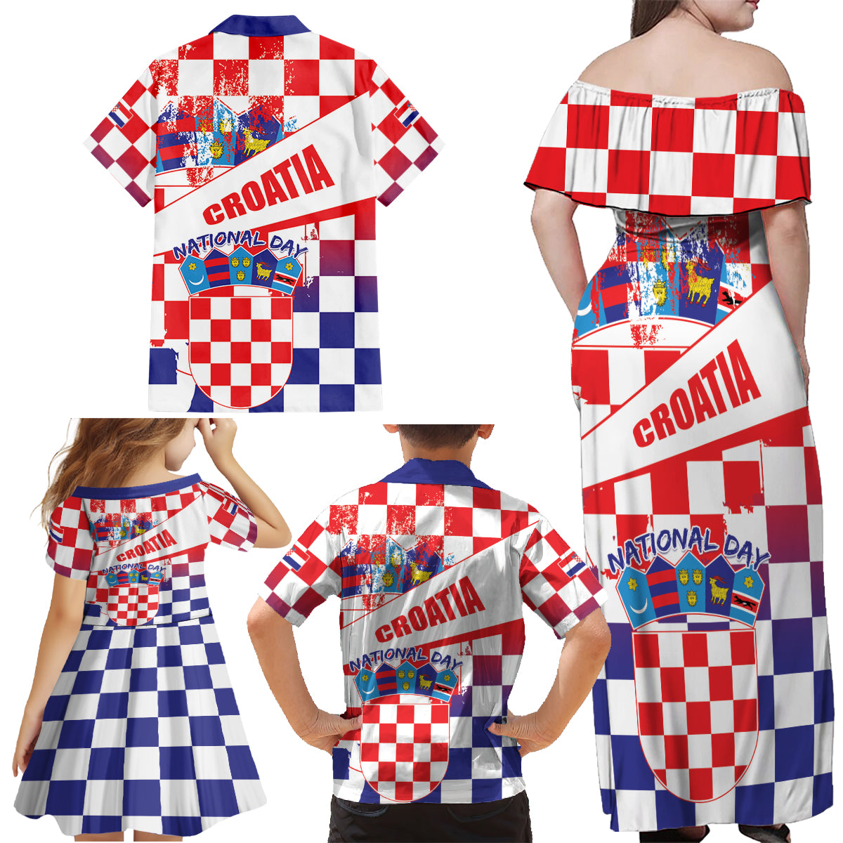 Croatia National Day 2024 Family Matching Off Shoulder Maxi Dress and Hawaiian Shirt Hrvatska Dan drzavnosti - Wonder Print Shop