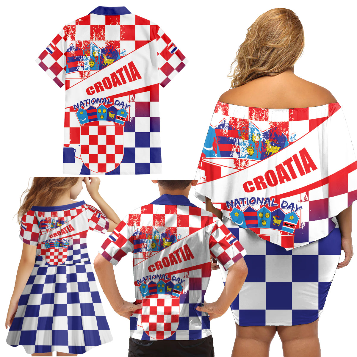 Croatia National Day 2024 Family Matching Off Shoulder Short Dress and Hawaiian Shirt Hrvatska Dan drzavnosti - Wonder Print Shop