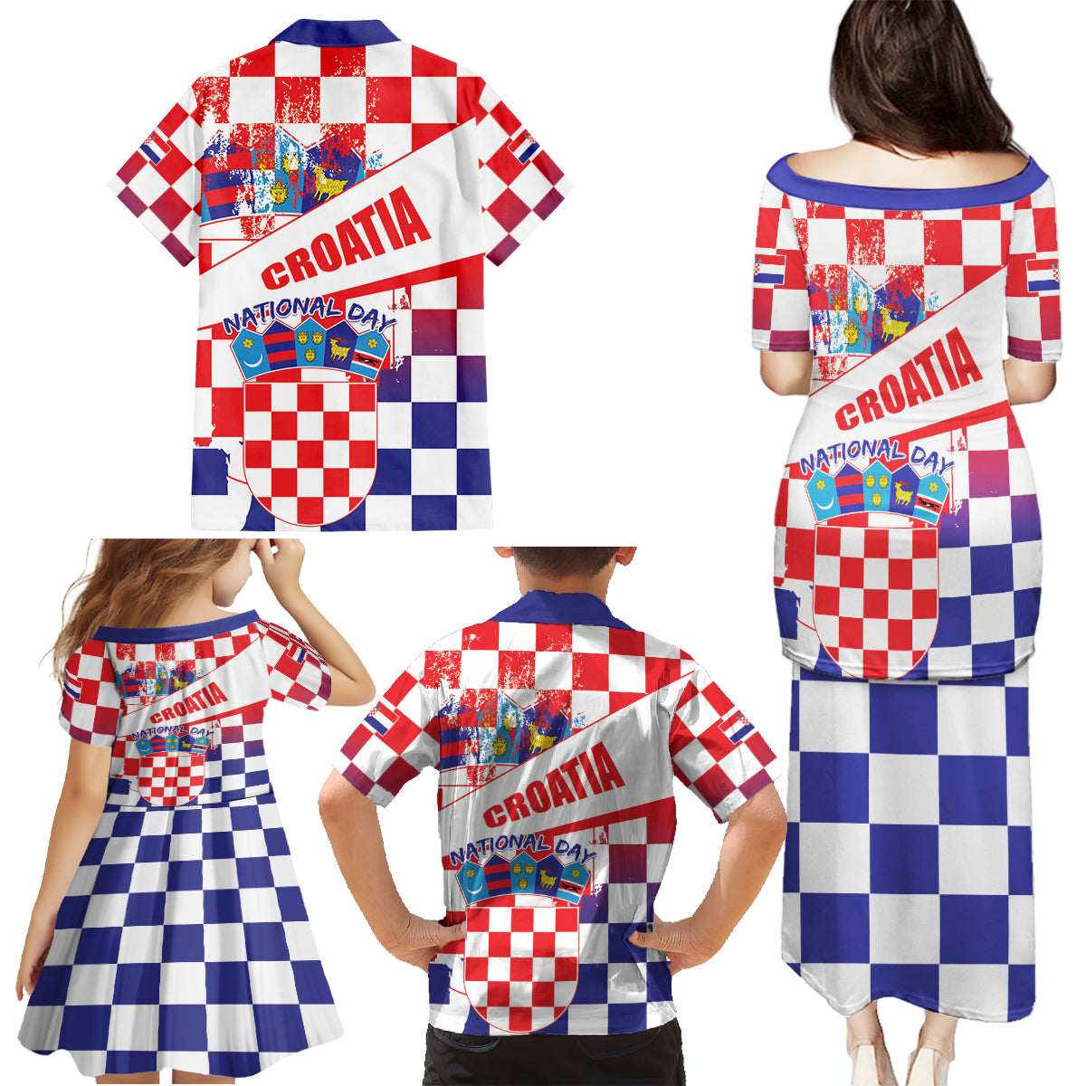 Croatia National Day 2024 Family Matching Puletasi and Hawaiian Shirt Hrvatska Dan drzavnosti - Wonder Print Shop