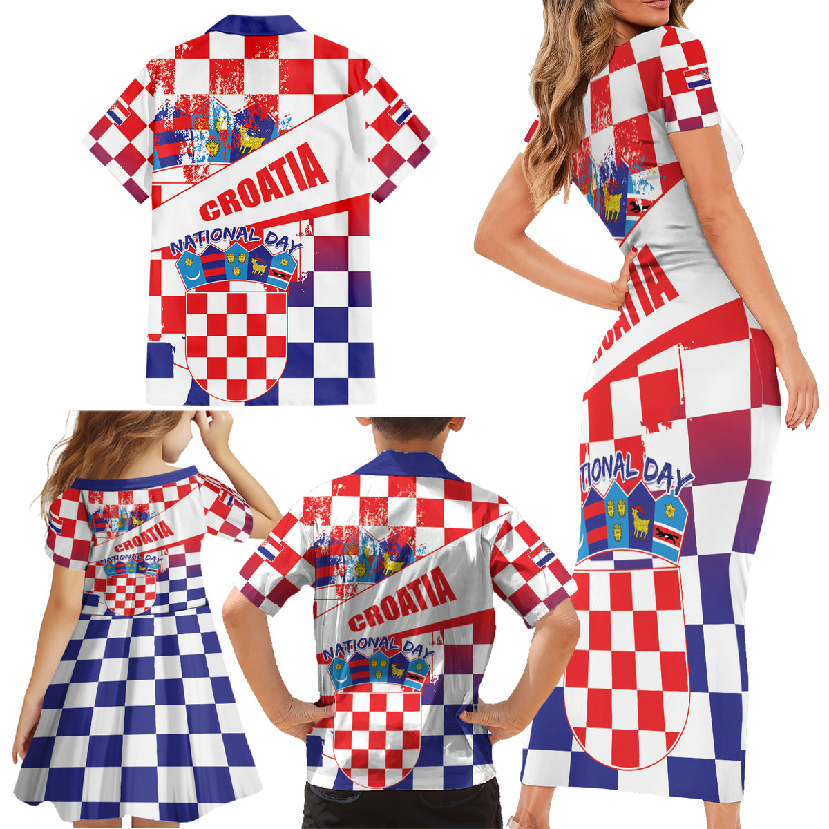 Croatia National Day 2024 Family Matching Short Sleeve Bodycon Dress and Hawaiian Shirt Hrvatska Dan drzavnosti - Wonder Print Shop