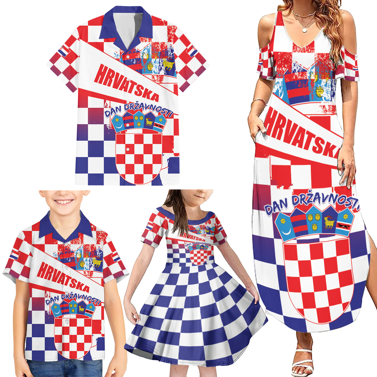 Croatia National Day 2024 Family Matching Summer Maxi Dress and Hawaiian Shirt Hrvatska Dan drzavnosti - Wonder Print Shop