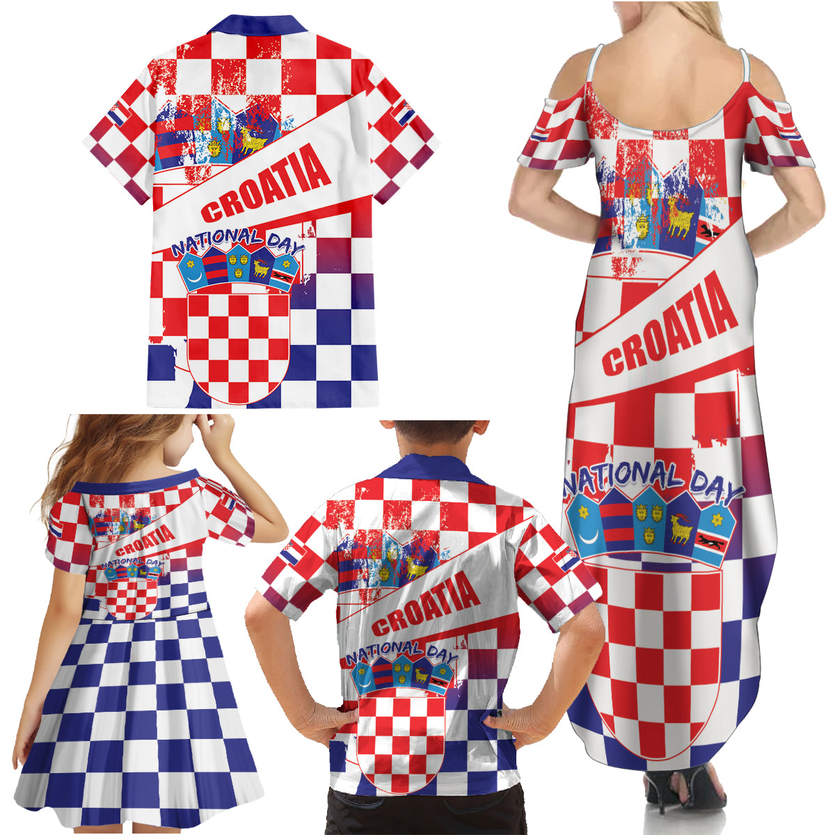 Croatia National Day 2024 Family Matching Summer Maxi Dress and Hawaiian Shirt Hrvatska Dan drzavnosti - Wonder Print Shop