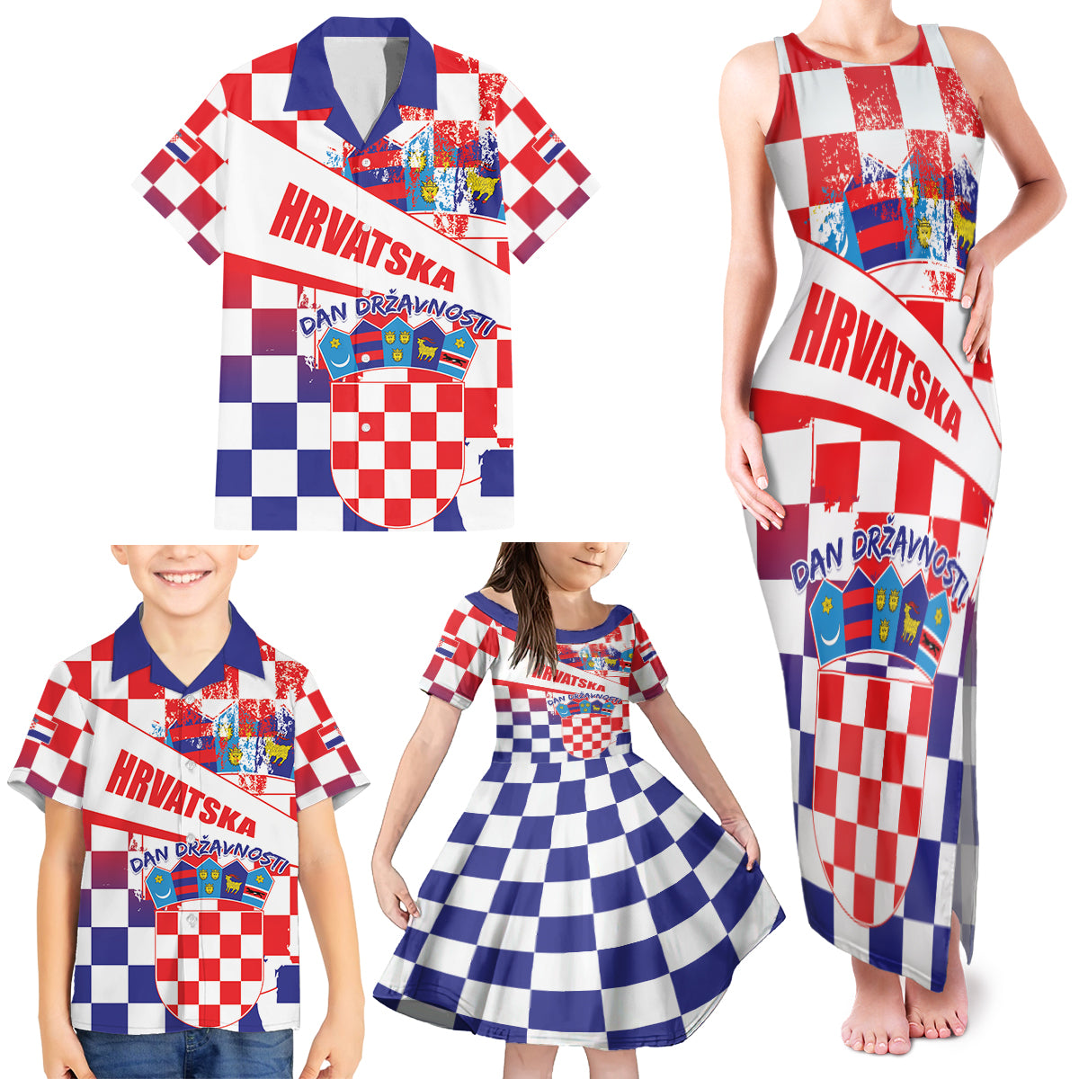 Croatia National Day 2024 Family Matching Tank Maxi Dress and Hawaiian Shirt Hrvatska Dan drzavnosti - Wonder Print Shop
