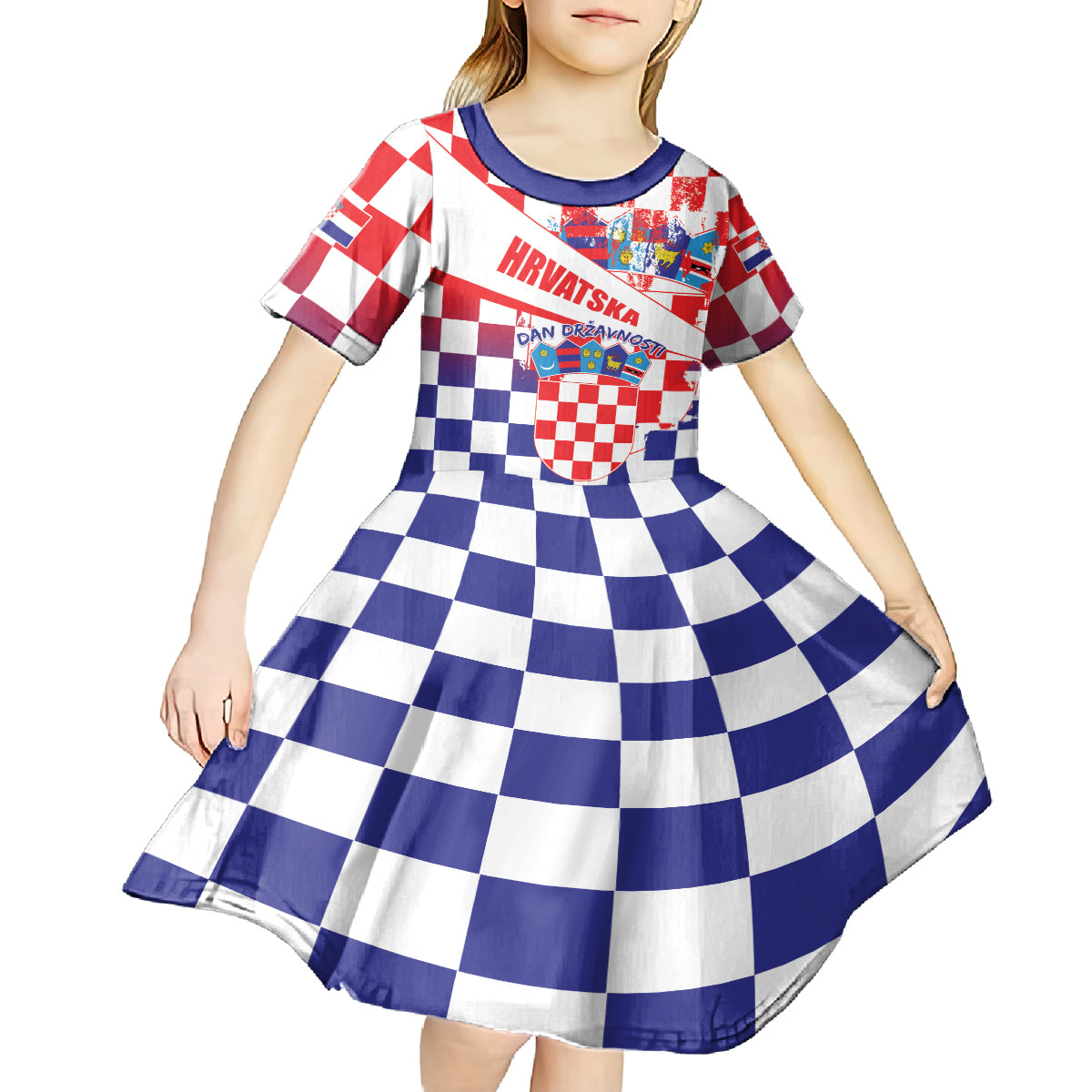 Croatia National Day 2024 Kid Short Sleeve Dress Hrvatska Dan drzavnosti - Wonder Print Shop