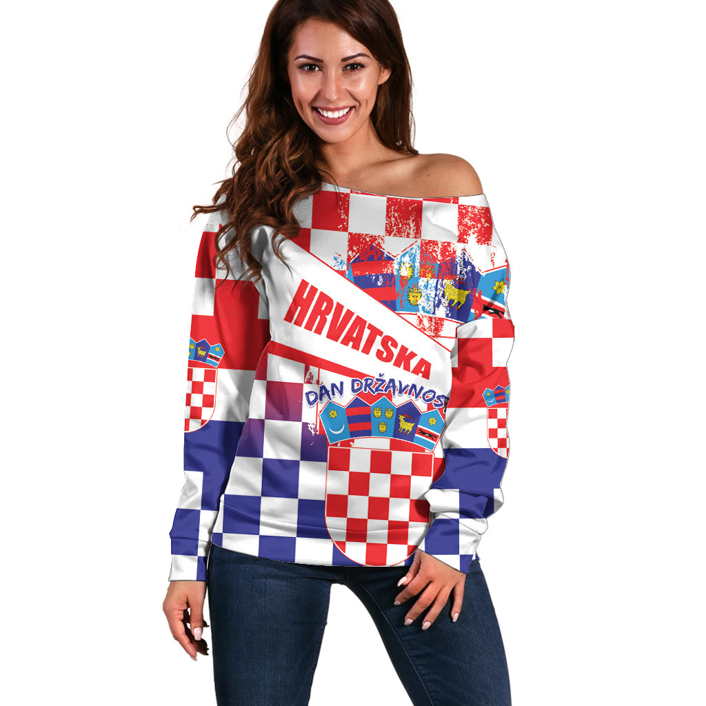 Croatia National Day 2024 Off Shoulder Sweater Hrvatska Dan drzavnosti