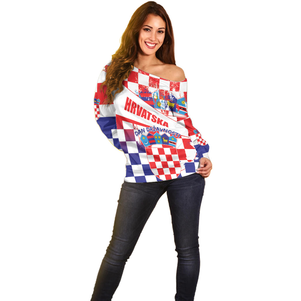 Croatia National Day 2024 Off Shoulder Sweater Hrvatska Dan drzavnosti - Wonder Print Shop